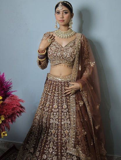 Tremendous light peach Crop top Lehenga Happy Customer