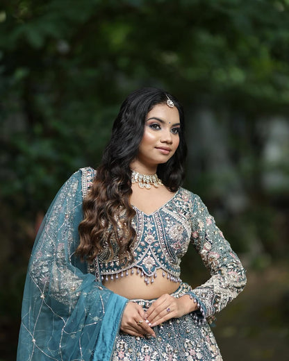 Something different Light pink peacock crop top Lehenga Happy Customer