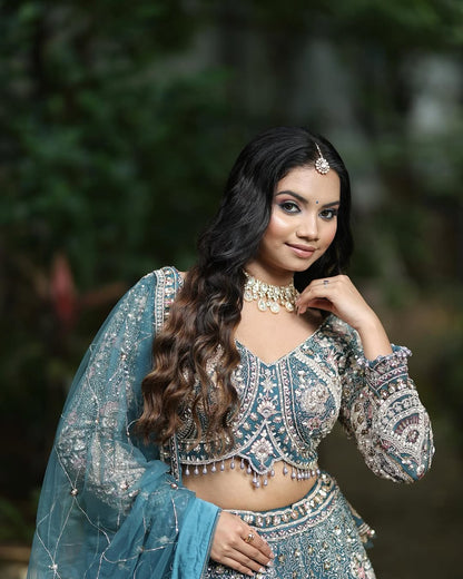 Something different Light pink peacock crop top Lehenga Happy Customer