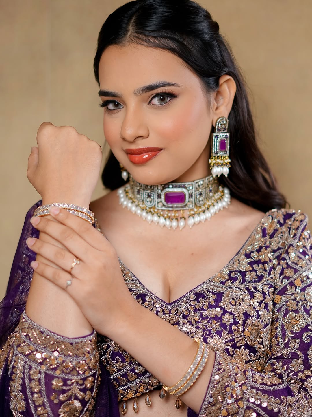 Designer red pink Crop top Lehenga