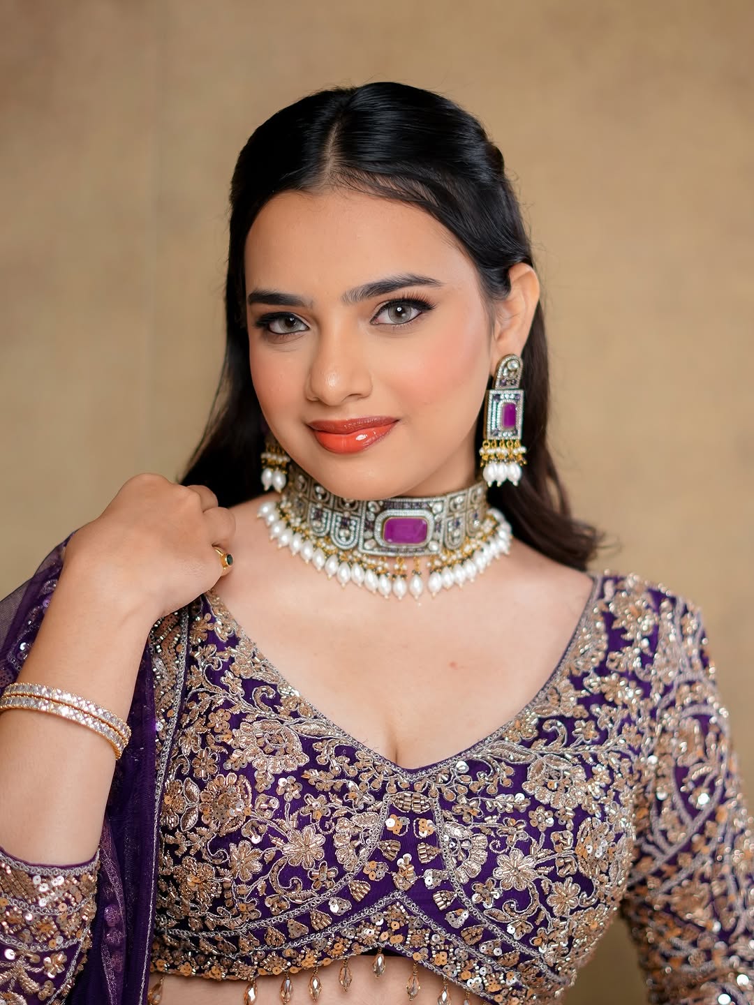 Designer red pink Crop top Lehenga