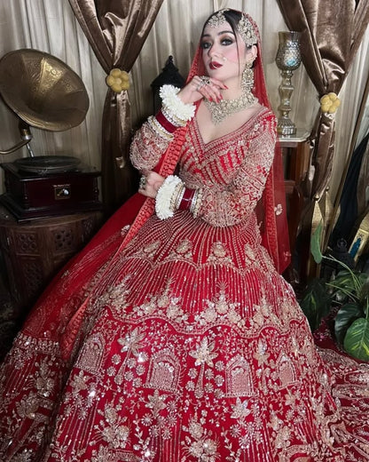 Designer Red crop top Lehenga Happy Customer