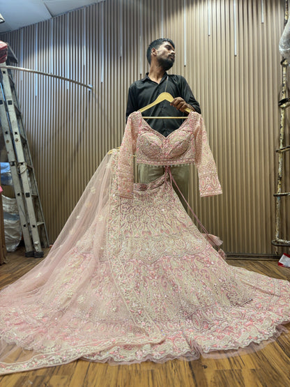 Encantador top corto rosa Lehenga