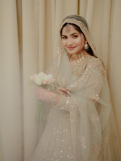 Eye catching Sky blue Crop top Lehenga Happy Customer