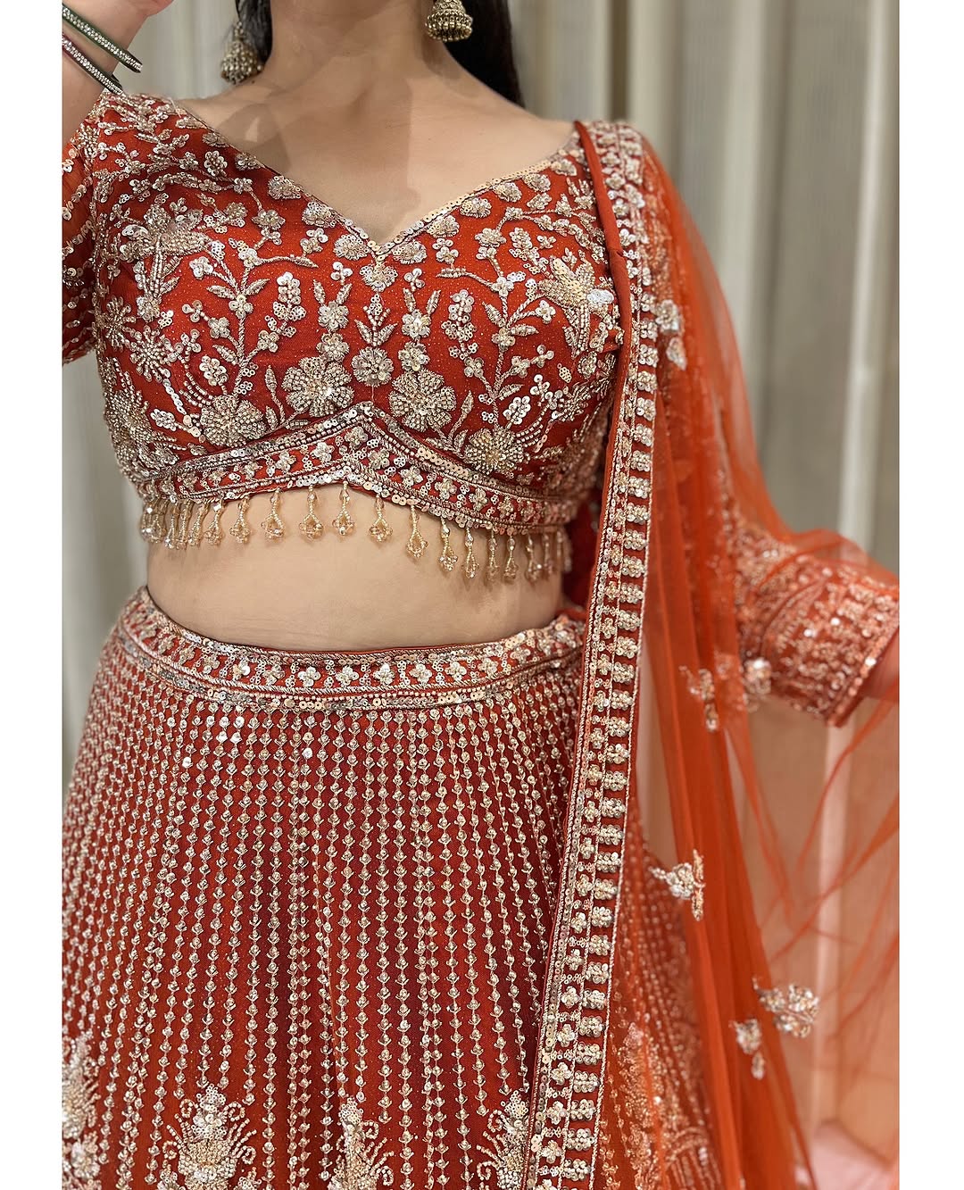 Designer Red crop top Lehenga Happy Customer