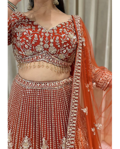 Designer Red crop top Lehenga Happy Customer