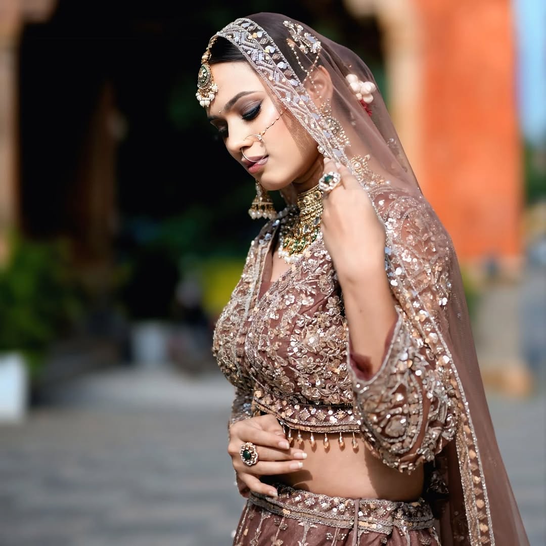 Tremendous light peach Crop top Lehenga Happy Customer