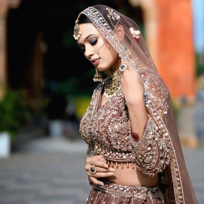 Tremendous light peach Crop top Lehenga Happy Customer