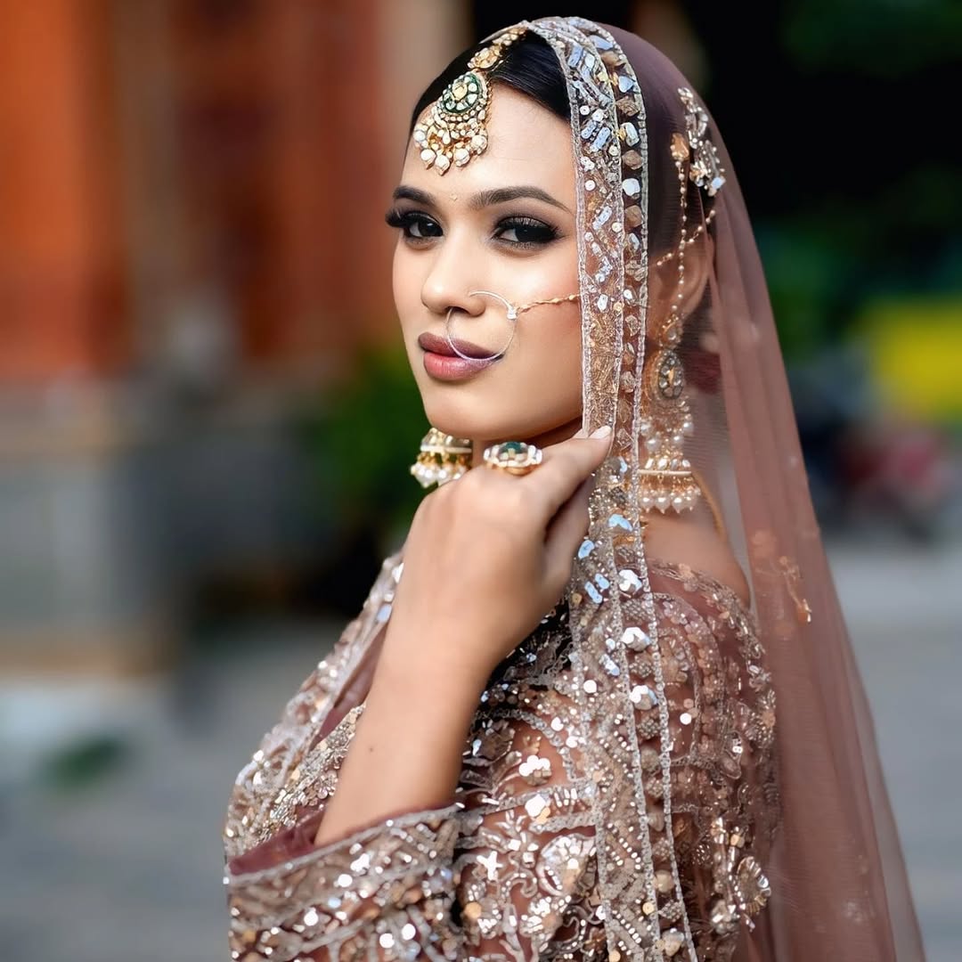 Tremendous light peach Crop top Lehenga Happy Customer