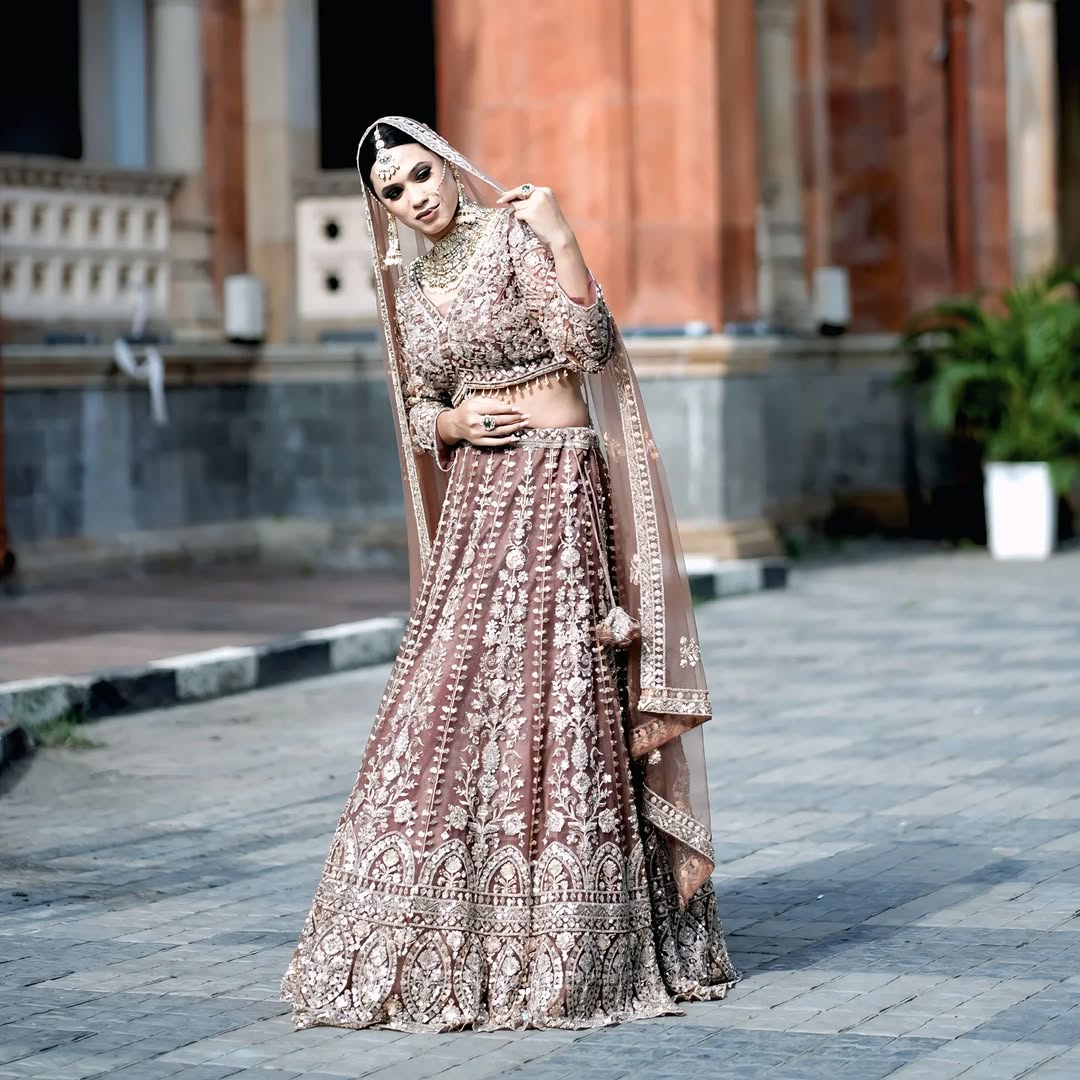 Tremendous light peach Crop top Lehenga Happy Customer