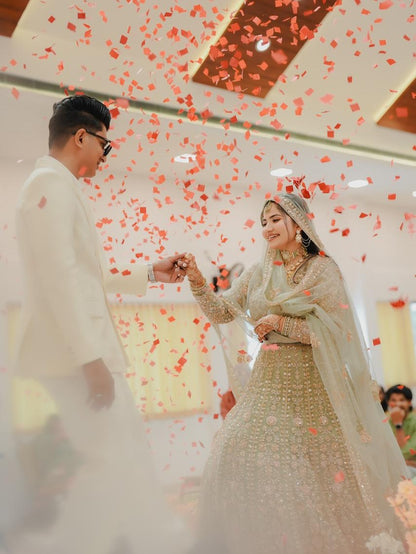 Eye catching Sky blue Crop top Lehenga Happy Customer