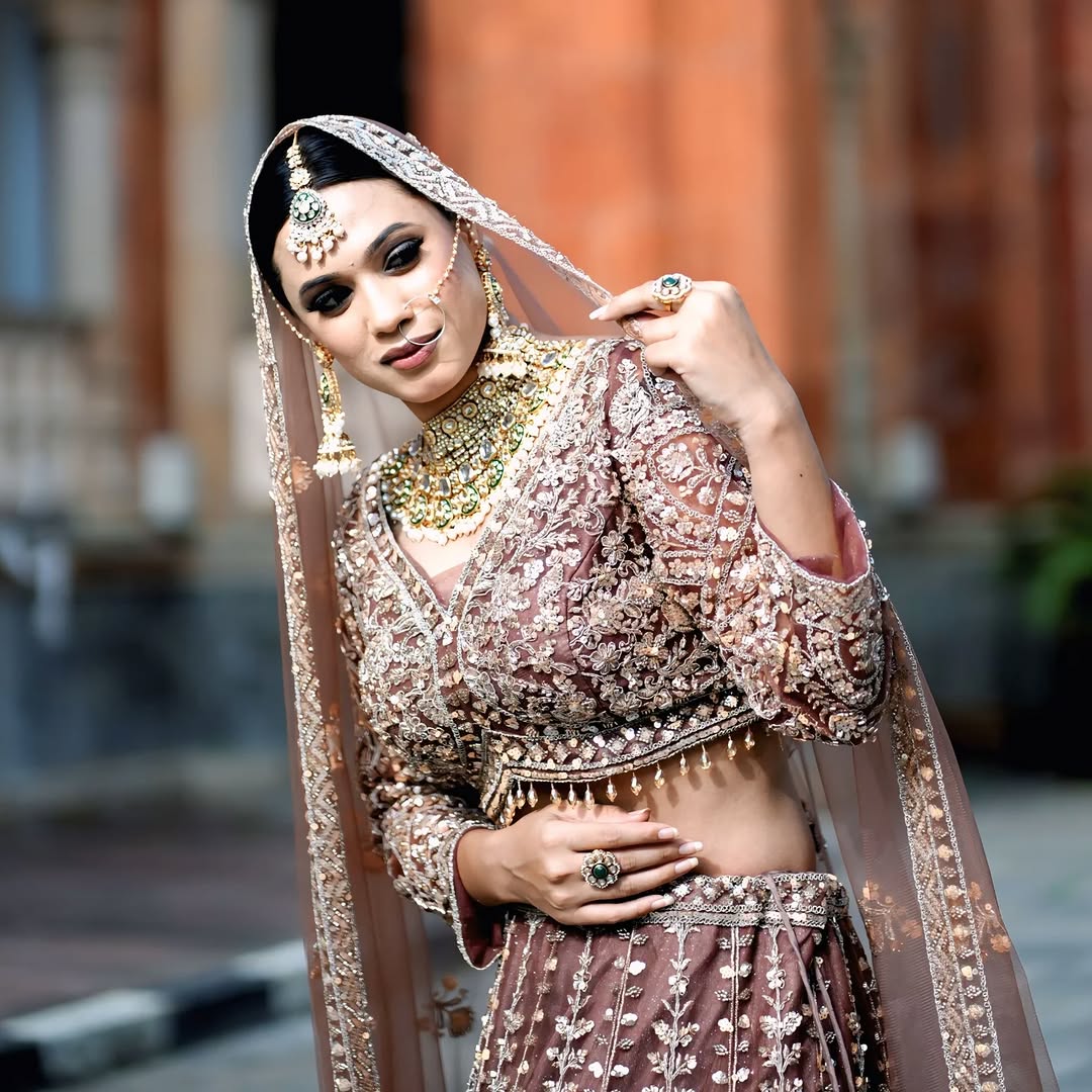 Tremendous light peach Crop top Lehenga Happy Customer