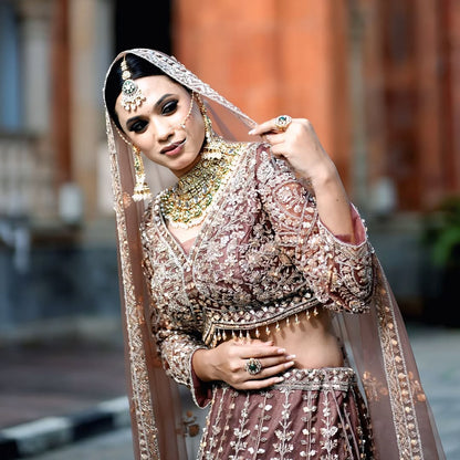 Tremendous light peach Crop top Lehenga Happy Customer