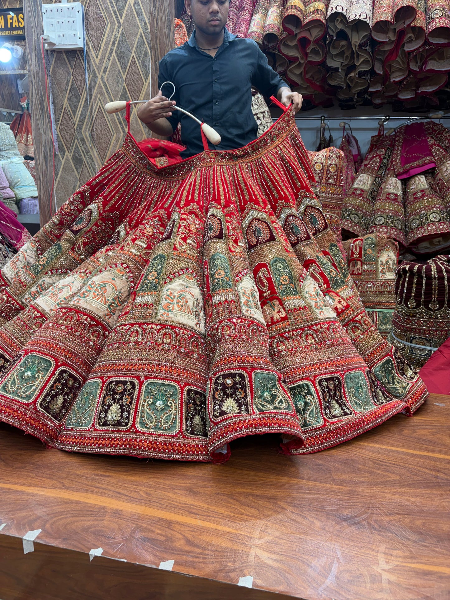 Doli Barat rani pink red Ball Bridal Lehenga
