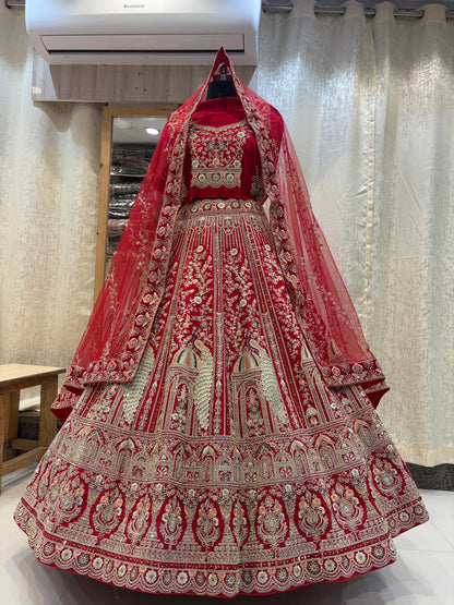 Glamorous maroon peacock bridal Lehenga