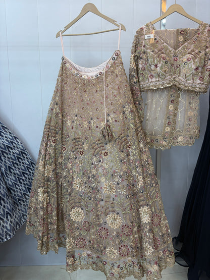 Glamorous peach Crop top Lehenga