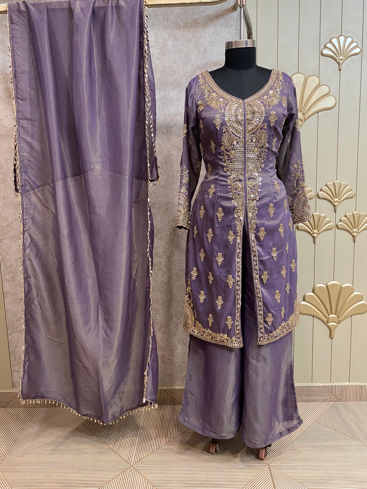Purple Long Sharara Suit Dress Material