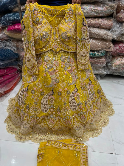 Baby Pink Peacock Crop Top Lehenga