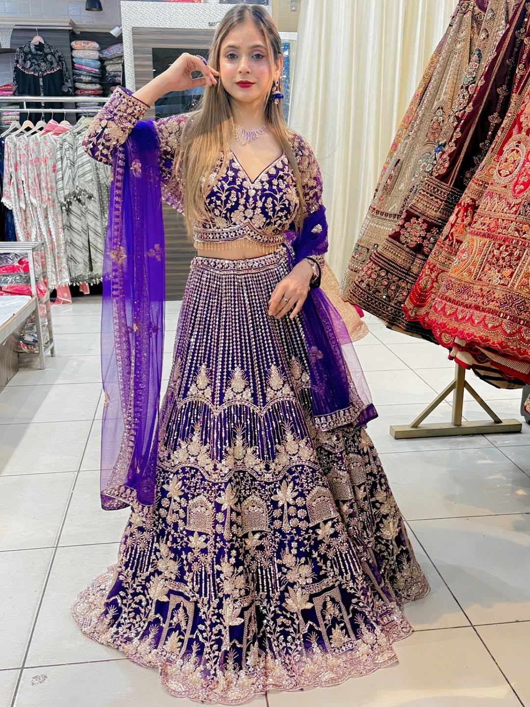 Eye catching purple Crop top Lehenga Happy Customer