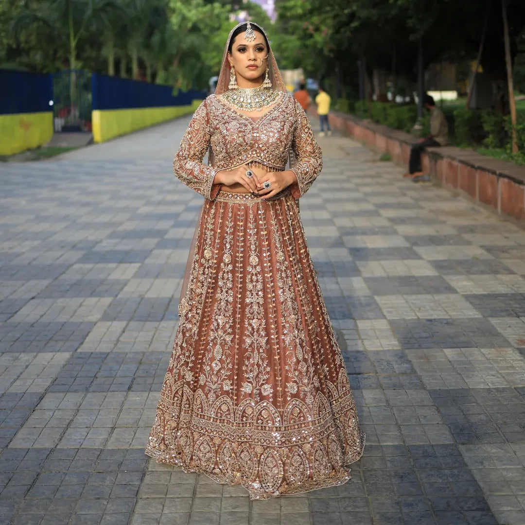 Tremendous light peach Crop top Lehenga Happy Customer
