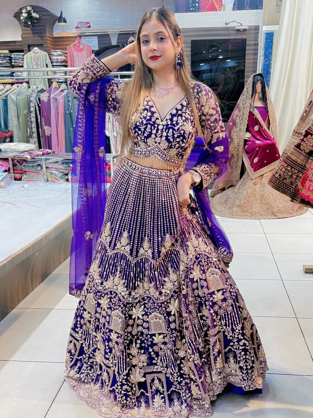 Eye catching purple Crop top Lehenga Happy Customer