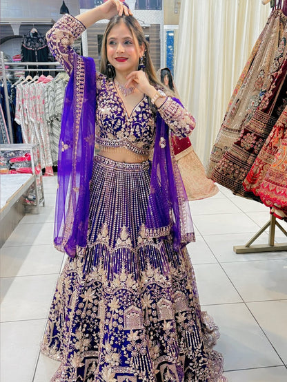 Eye catching purple Crop top Lehenga Happy Customer