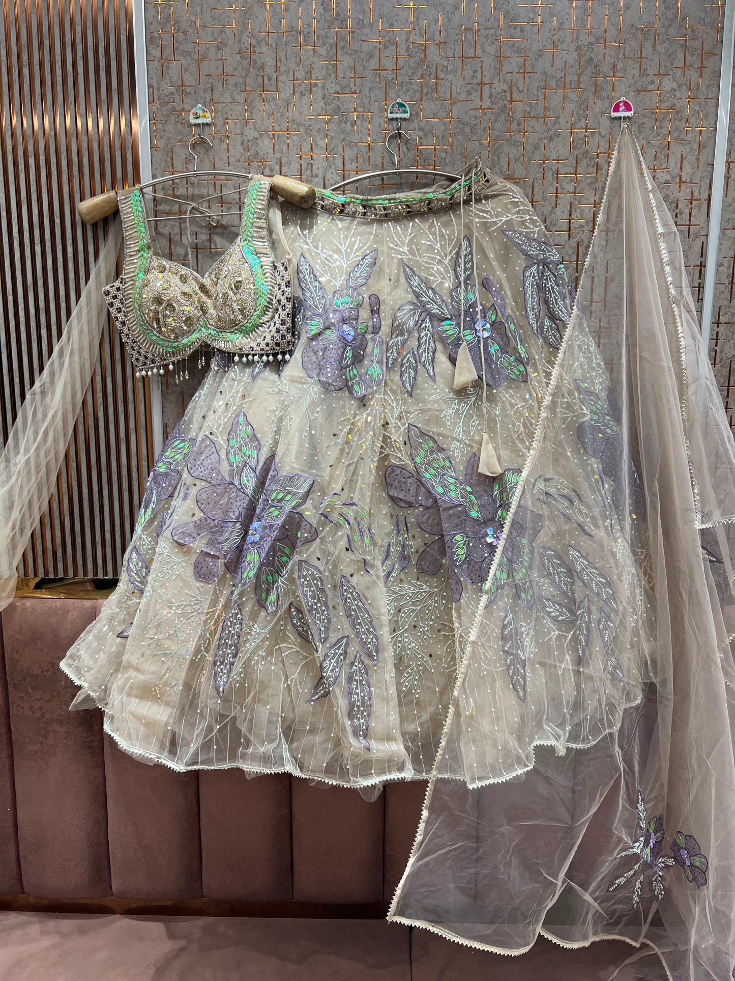 Beige Golden Pdp Crop Top Lehenga