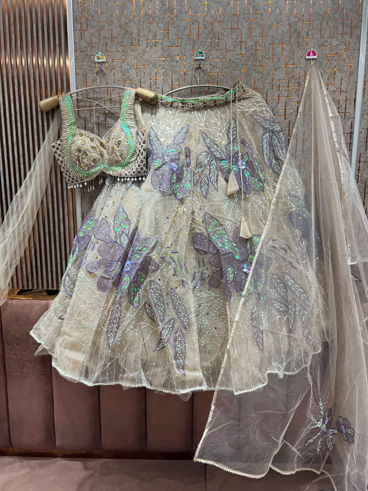 Beige Golden Pdp Crop Top Lehenga