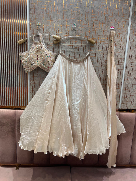 Jewellery Theme Cream White Crop Top Lehenga