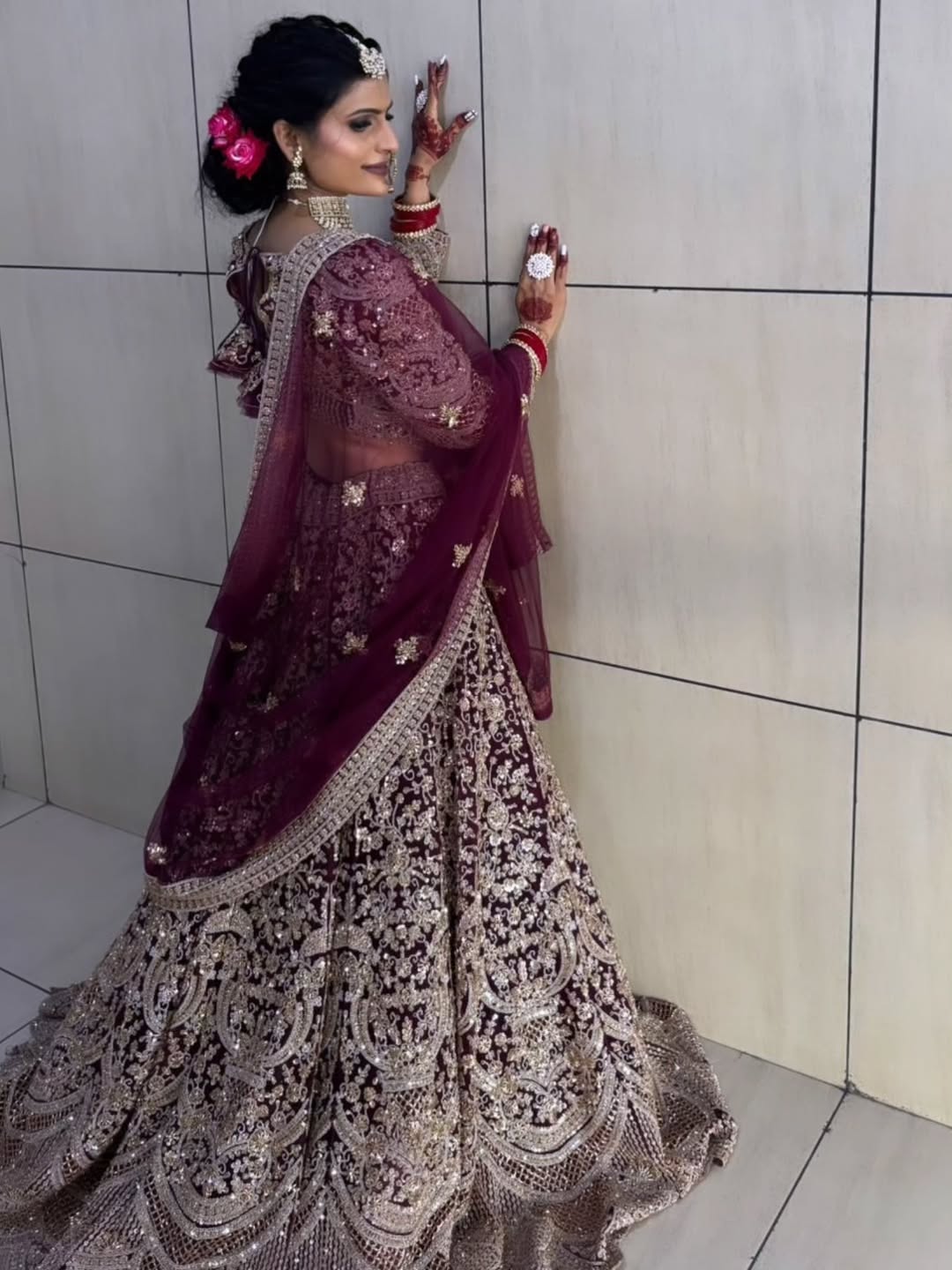 Fantastic Maroon red crop top Lehenga Happy Customer