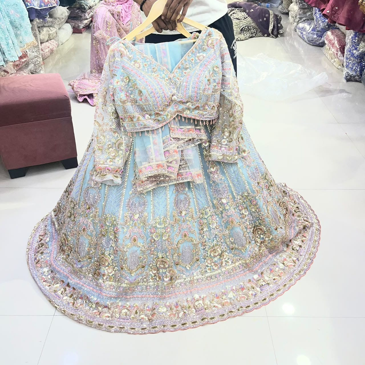 Blue Crop Top Lehenga