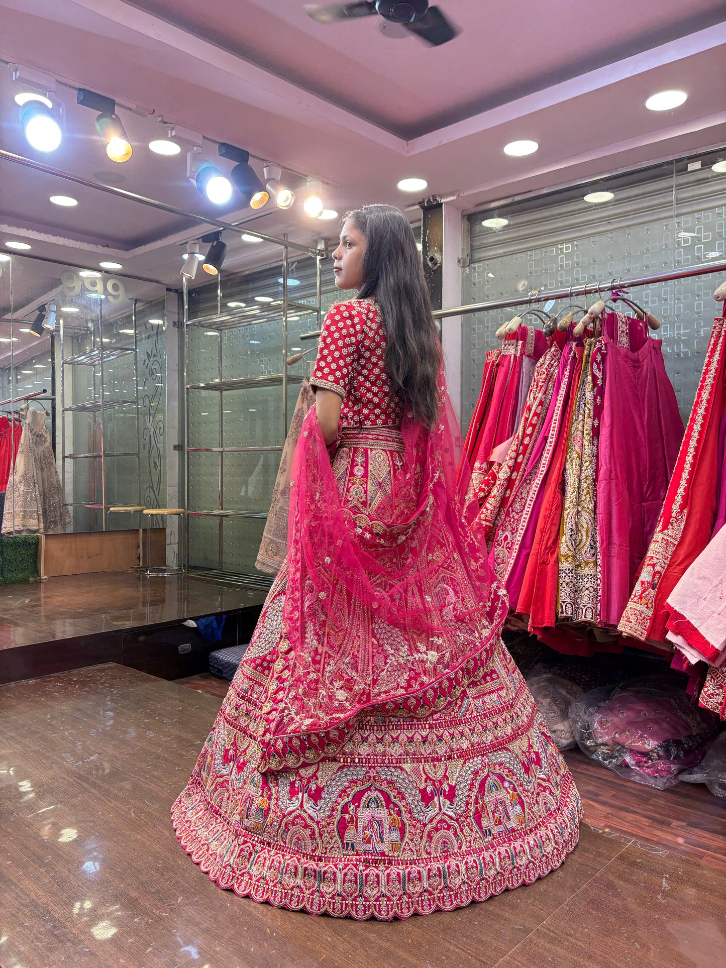 Glamorous red rani pink peacock bridal Lehenga