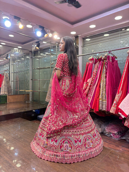 Glamorous red rani pink peacock bridal Lehenga