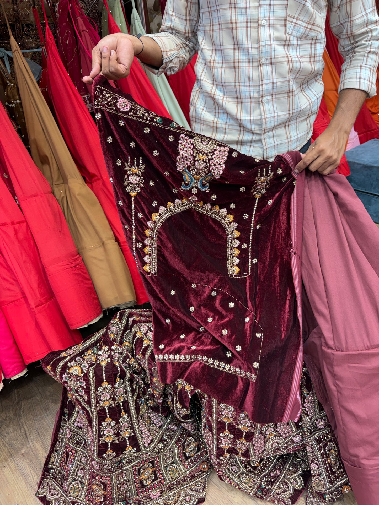 Dark Maroon Peacock Bridal Lehenga