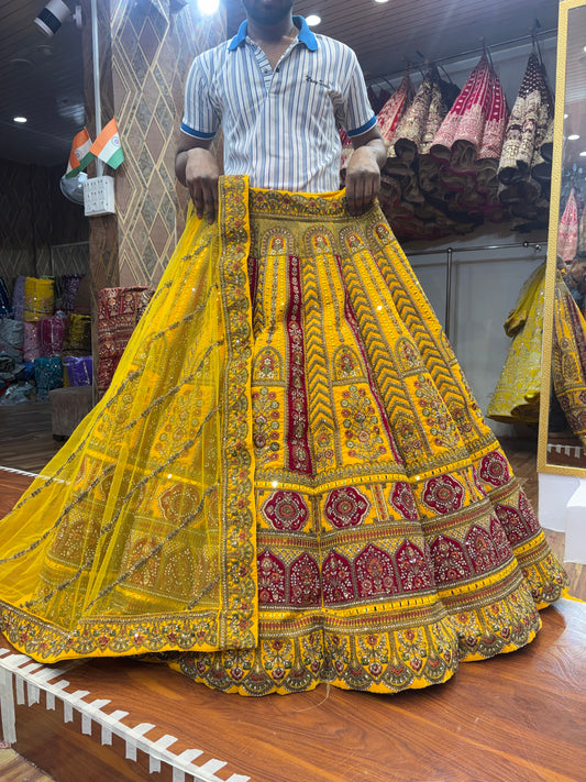 Beautiful Yellow Haldi Mehendi Ball Bridal Lehenga
