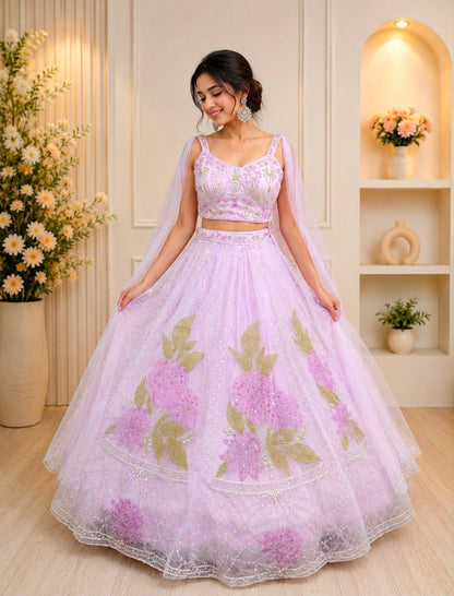 Blue pink crop top Lehenga