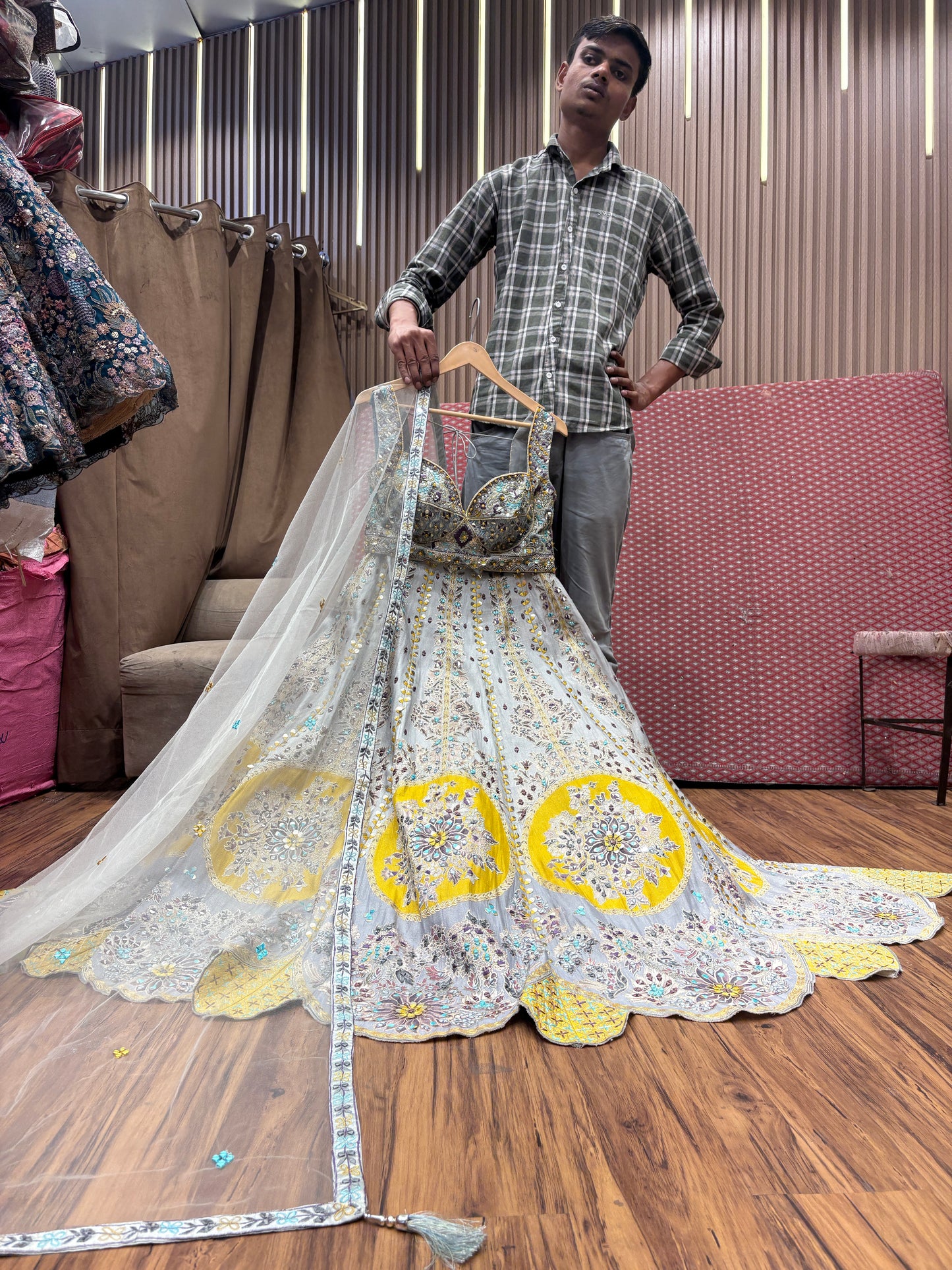 Stunning blue yellow crop top Lehenga