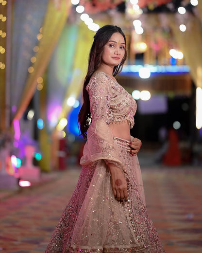 Something different Light pink peacock crop top Lehenga Happy Customer