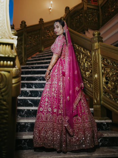 Eye catching Sky blue Crop top Lehenga Happy Customer