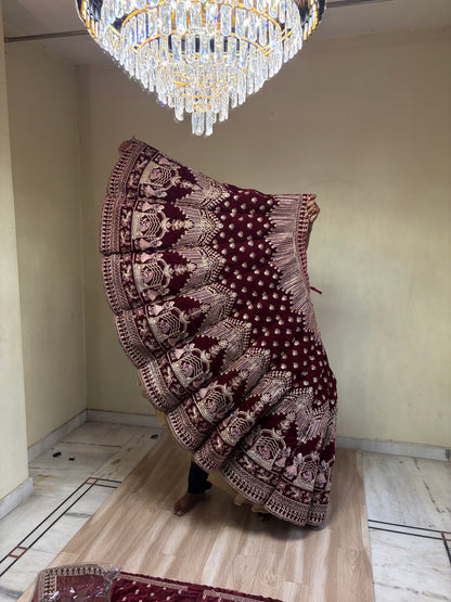 Maroon Doli Barat Ball bridal Lehenga