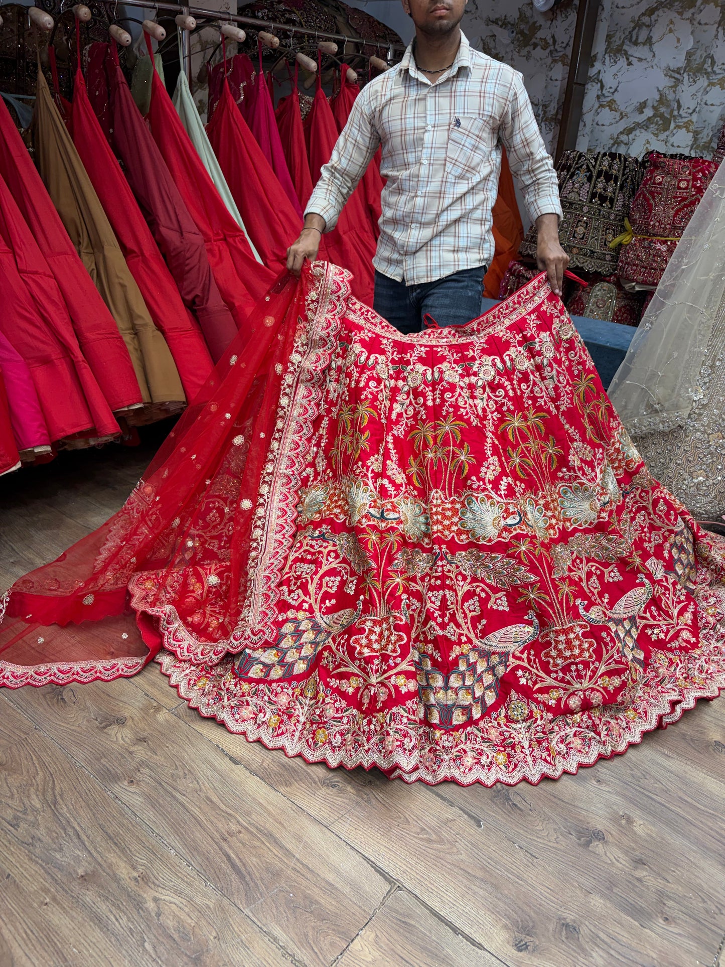 Red peacock Bridal Lehenga