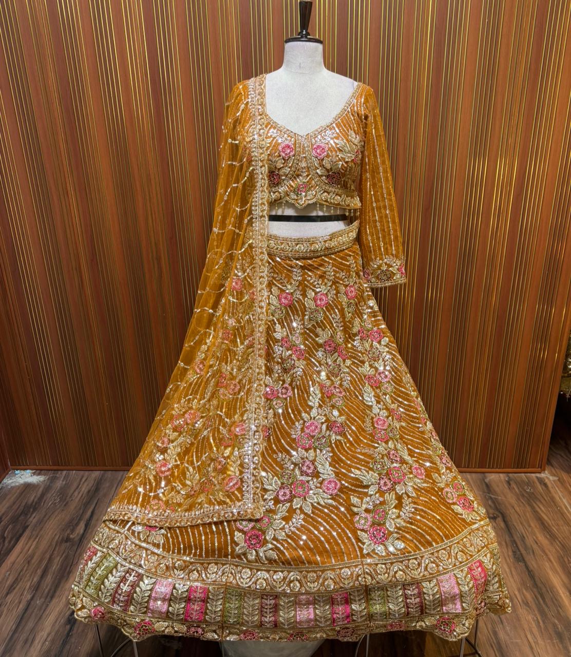 Orange pink Crop top Lehenga