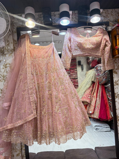 Awesome baby pink crop top Lehenga