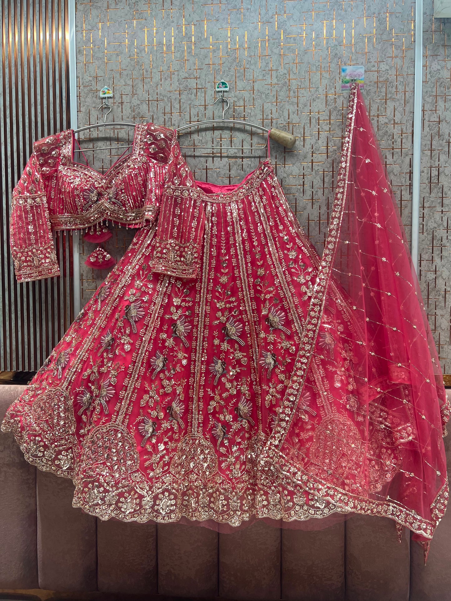 Pink Peacock Crop Top Lehenga