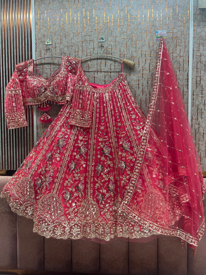 Pink Peacock Crop Top Lehenga
