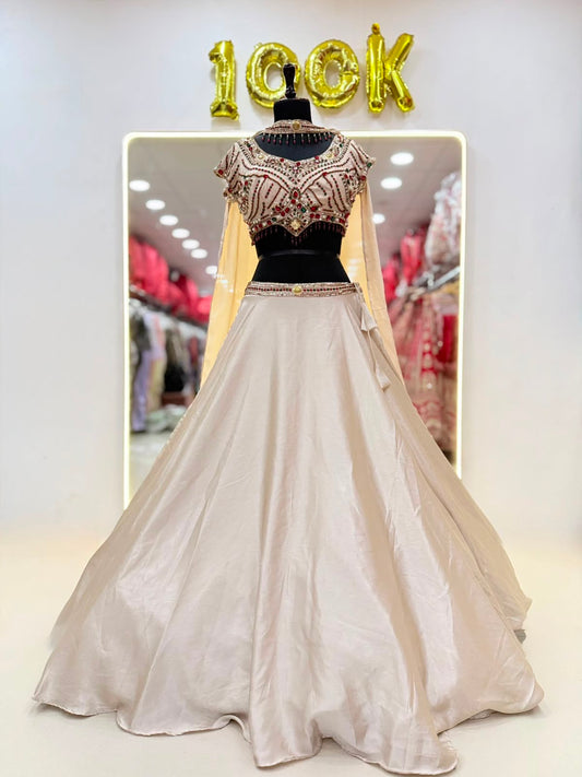 White Golden Crop Top Lehenga