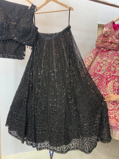 Fantastic black on black Monotone crop top Lehenga