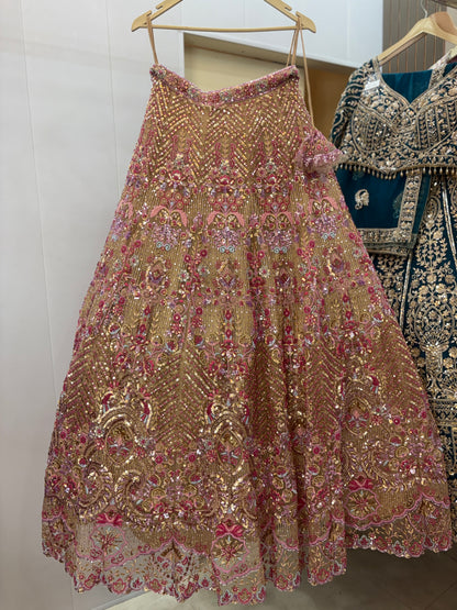 Stunning beige pink beads crop top Lehenga