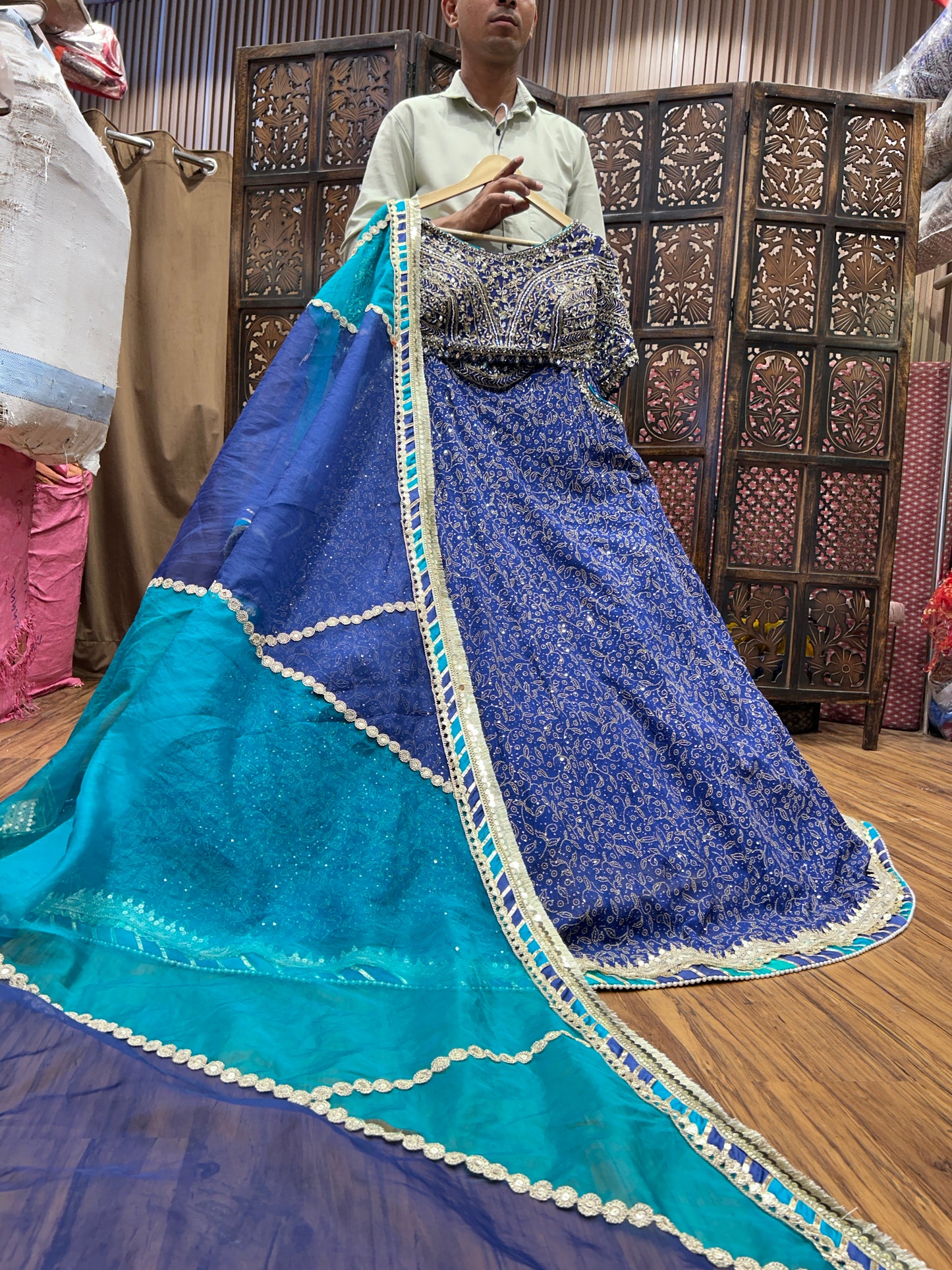 Fabulous navy blue crop top Lehenga