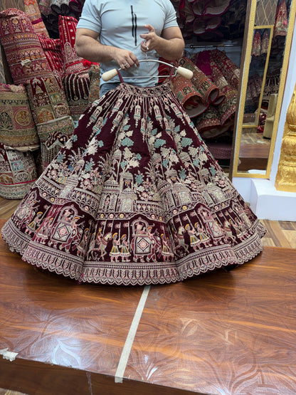 Maroon doli barat Ball Bridal Lehenga